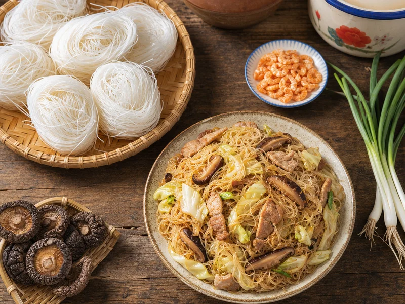 認識炒米粉：風味與由來：竹盤上的乾米粉與炒米粉