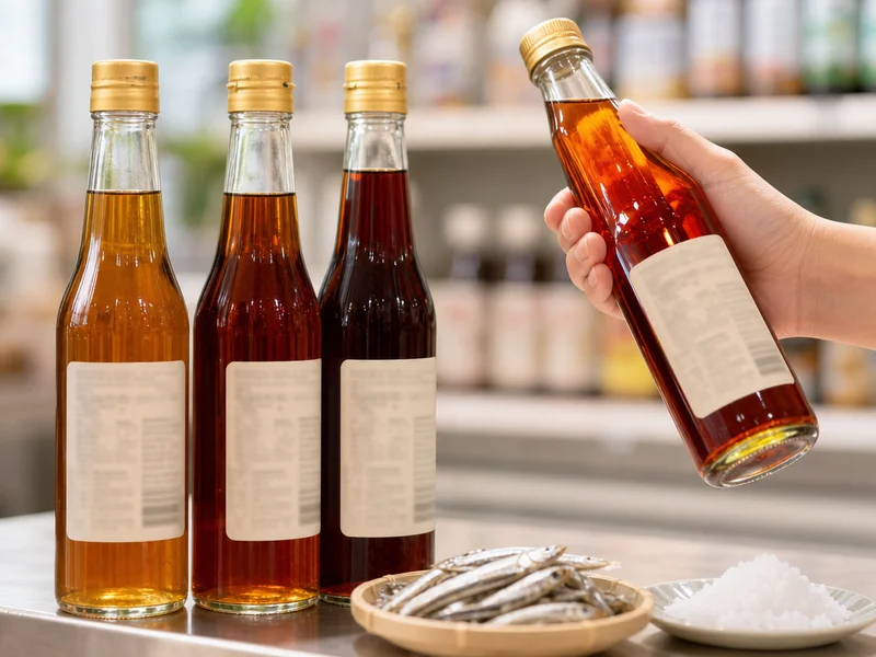 買魚露先搞懂：原料、成分表與價格怎麼判斷：並排的三瓶不同色澤魚露