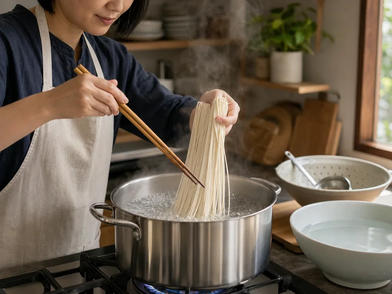 壽麵煮得不糊不斷：從下鍋到上桌的實作細節：下進滾水鍋裡的壽麵