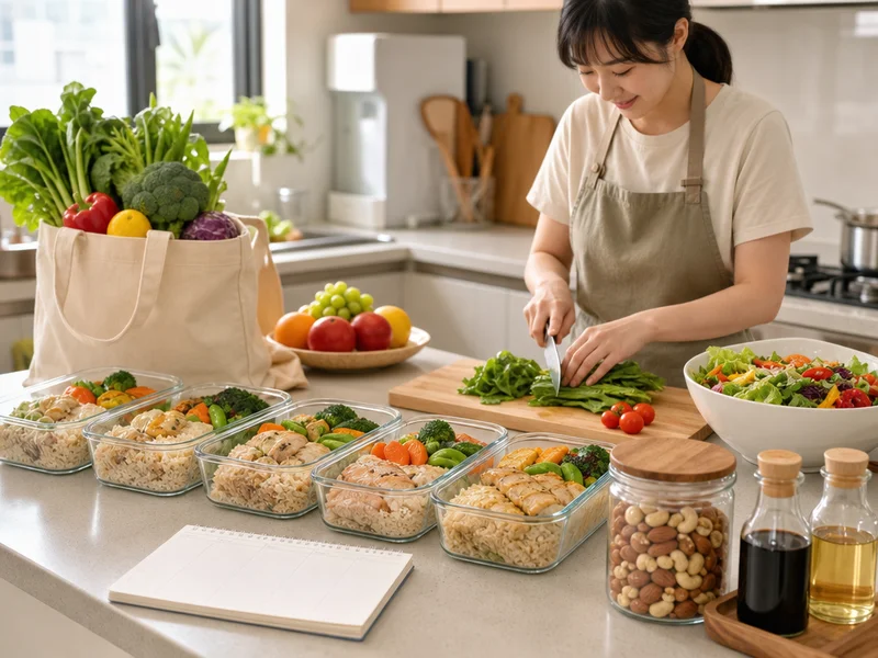 一週備餐與採買節奏：堅果、調味與家人共餐：備餐盒、無調味堅果罐與低鈉醬油