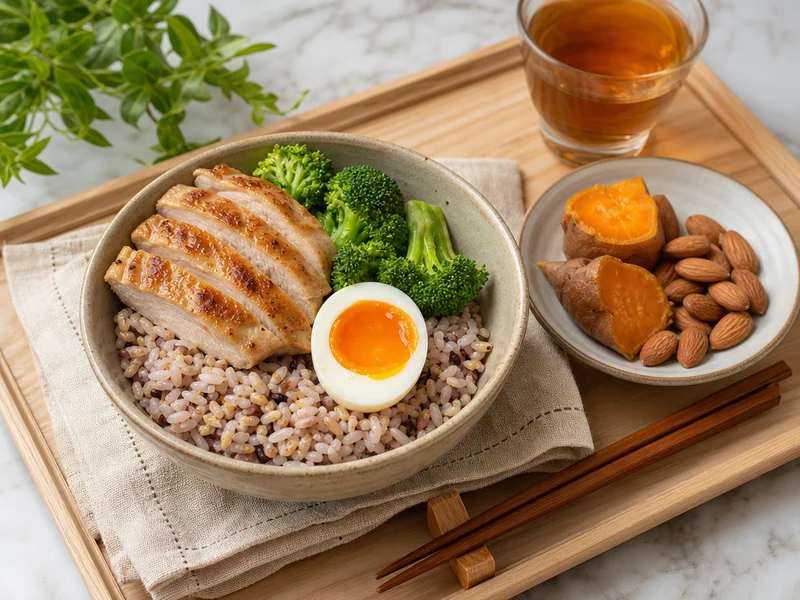 換得下去：精緻澱粉的搭配、替換與點心選擇：五穀飯餐碗與蒸地瓜杏仁點心