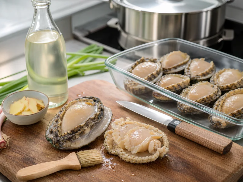 鮑魚料理失敗現場：煮老、腥味、保存三大問題怎麼補救：砧板上處理乾淨的鮮鮑魚